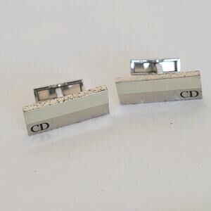 Christian Dior Gold Tone Logo‎ Cufflinks Vintage Square Retro Designer Bullet